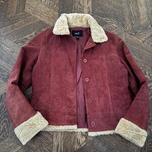 Rue 21 Womens Jacket Burgundy Leather Fur Collar Jacket Size L